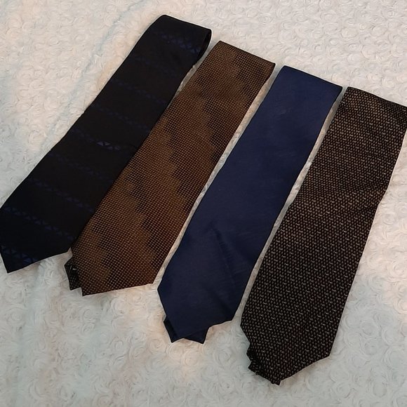 Kenneth Cole Silk Neck Ties Brown Blue - 4 in Lot - Picture 1 of 3